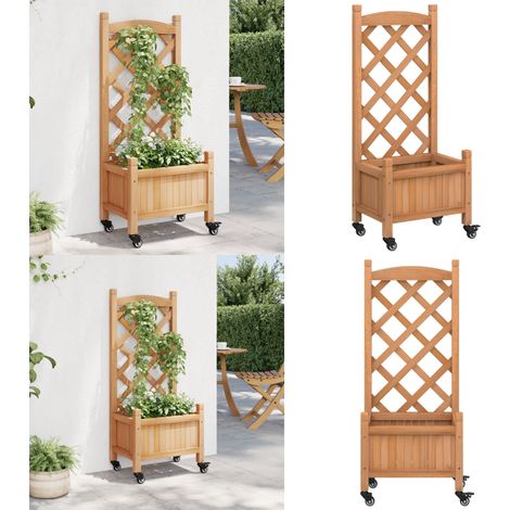 Jardinière avec treillis et roues marron bois massif de sapin - Jardinierre En Bois - Jardinière Extérieure - Pot De Fleurs - Plante Grimpante - Support Pour Plantes Grimpantes - Home & Living (1/5)