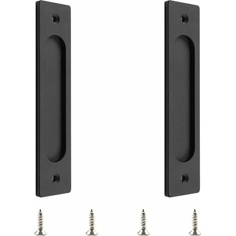 manijas rectangulares empotradas para puertas corredizas de aleación de aluminio negro mate con tornillos de montaje para puertas corredizas de granero. (1/5)