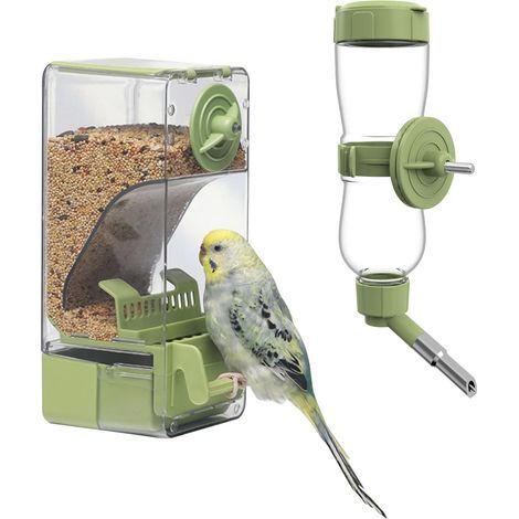 Vogelfutter- und Wasserspender-Set, 550-ml- und 240-ml-Behälter, mit Sitzstange und Schublade, für Wellensittiche und Kanarienvögel (1/5)