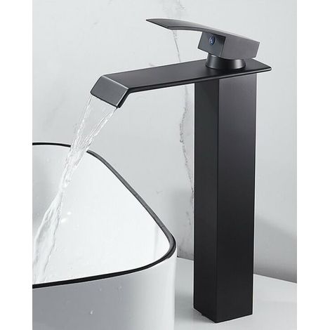 Robinet Salle de Bain Noir Mitigeur Lavabo Haut Grand,Design Créatif Moderne Robinet de Lavabo Monotrou,Laiton Pure,Noir Mat - RWMitigeur de lavabo (1/4)