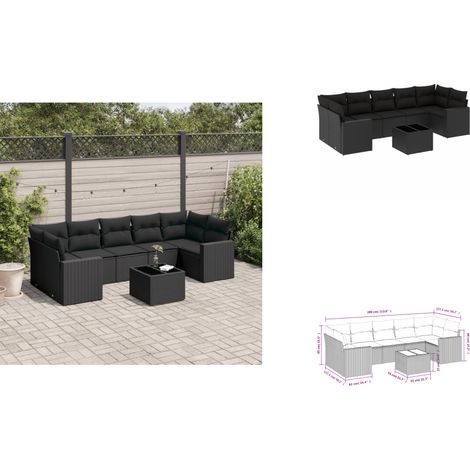 8-tlg. Garten-Sofagarnitur mit Kissen Schwarz Poly Rattan - Gartenmöbel Set - PE-Rattan Möbel - Outdoor Sofa - Esstisch - Lounge Set