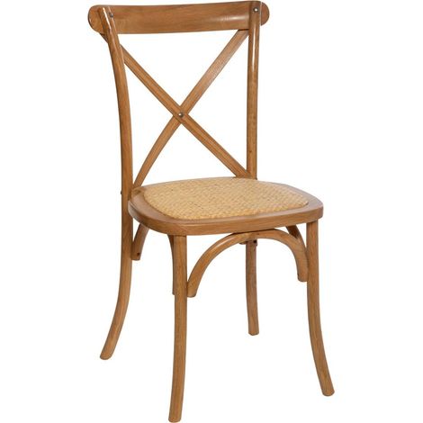 Atmosphera – Chaise bistrot Isak en chêne naturel et rotin – Empilable – Dimensions L. 48 x l. 52 x H. 89 cm – Hauteur d'assise 47 cm (1/10)