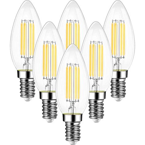 Ampoule LED Vintage E14 Filament Bougie,6W Équivalent 60W,Blanc Chaud 2700K 750LM,Lot de 6 - Éclairage Économique et Rétro (1/5)