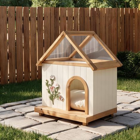 Cabane en bois FSC avec toit acrylique pour chats et petits (1/5)