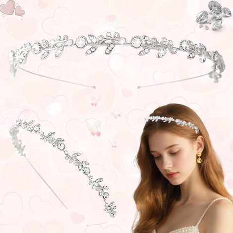 Elegante diadema de boda con flores de cristal y perlas, accesorio para el cabello, diadema con diamantes de imitación para mujer (plata) (1/5)