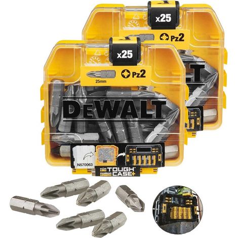 2X Dewalt 25 Piece PZ2 Standard Tic Tac Pozi Screwdriver Bit Set Flex Tough Case (1/4)