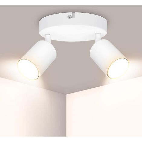 Spot Plafond Blanc, Plafonnier LED 2 Spots Orientables, Plafonnier Spot GU10, Ronde Éclairage de Plafond, Moderne Applique Plafond Interieur LED pour Cuisine, Chambre, Salon, Livré Sans Ampoules (1/5)