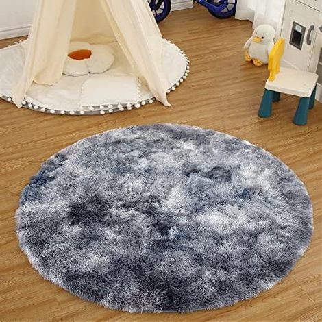 Tapis shaggy rond ultra doux, poils longs imitation fourrure, moelleux & antidérapant, pour salon/chambre/chambre d’enfant, style moderne - 80 x 80 cm (1/5)