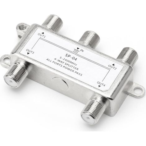 repartiteur TV, Répartiteur 4 Voies, 5-2400 mh, Compatible avec Dvb-S/S2, Dvb-T/T2, Dvb-C/C2 HDTV et UHD 4k, répartiteur d'antenne 4 Voies pour TV et radiodiffusion (1/5)