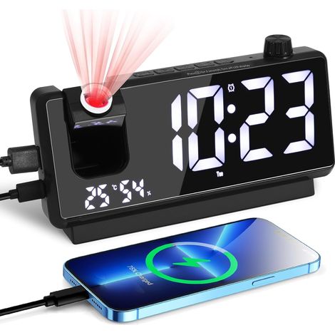 Réveil Numérique avec Projection, Réveil à Projection avec Projecteur à 180°, Grand écran pour Chambre avec Affichage de Température (1/5)