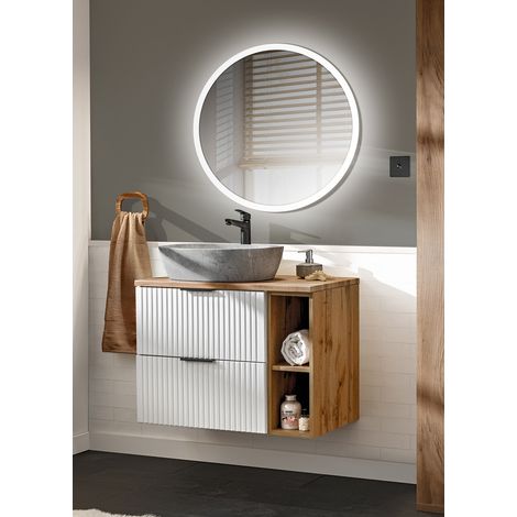 Badezimmer Waschplatz Set 2-teilig weiß ADELAIDE-56-WHITE Modern mit Eiche Nb., Front in Rillenoptik (1/5)