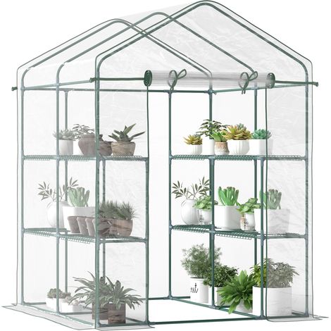 Balkongewächshaus mit 3 Ablagen, Stahlrahmen und strapazierfähiger Abdeckung, ideal für Zimmer- und Gartenpflanzen und Gemüse, 143 x 143 x 195 cm