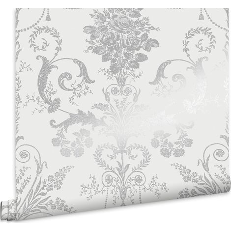 Laura Ashley Josette Metallic Silber Vliestapete - 10mx52cm