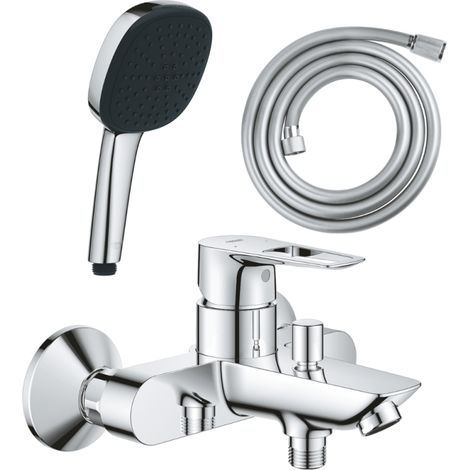 Pack mitigeur mécanique bain douche GROHE Start Loop chromé + Douchette 2 jets Vitalio Comf.110 et flexible