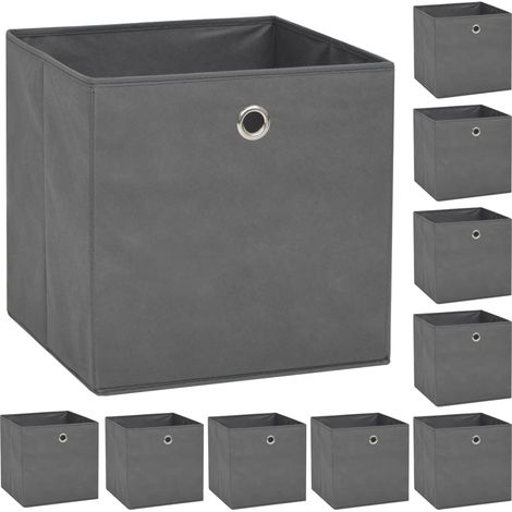 Boîtes de rangement, lot de 10, en tissu non tissé, 32 x 32 x 32 cm, grises
