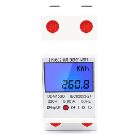 Compteur ferroviaire multifonction monophasé – Simple tarif – Écran LCD rétroéclairé – Intensité maximum 80A/220V – Affichage consommation kWh (1/4)