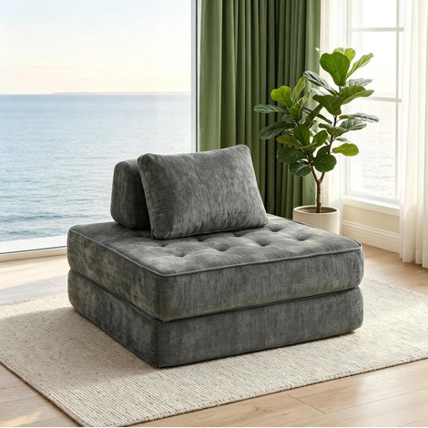 CHICFURN Sofá cama 1 plaza 97x97x70 cm en chenilla gris 2 en 1 para espacio reducido (1/5)