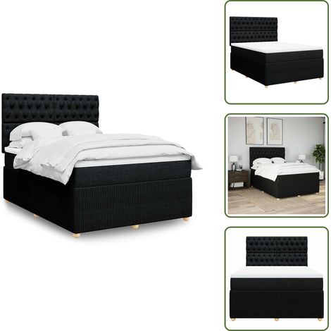 The Living Store Giroletto a Molle con Materasso Nero 160x200 cm in Tessuto - Materasso a molle insacchettate