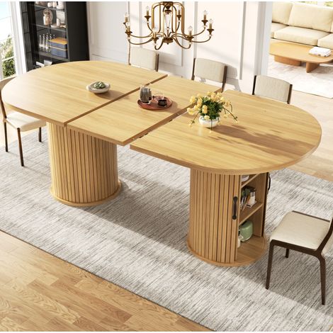 Tavolo da pranzo allungabile 150-190 x 80 x 75 cm con vano nascosto, MDF e metallo, naturale DESVIAE (1/5)