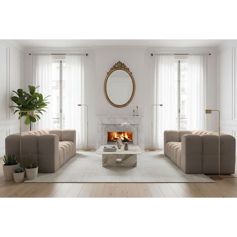 Sofaset Designersofa SOLVIE 2-2 in Stoff Tiffani Taupe (1/4)