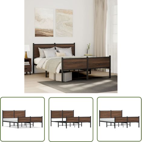 The Living Store Metallbett ohne Matratze Eichen-Optik 140x200 cm - Metallbett - Doppelbett - Boxspringbetten - Eiche Optik - Bettsystem (1/5)