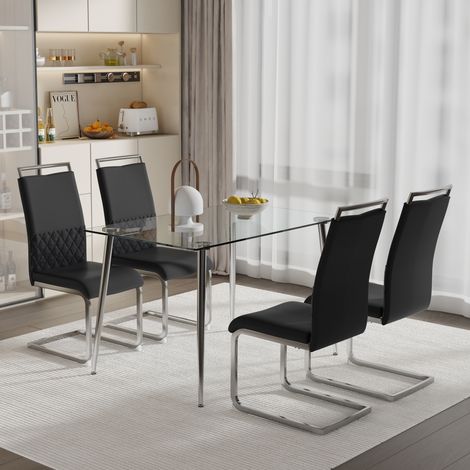 Lot de 4 fauteuils modernes de salle à manger,dossier simili cuir et lin à bandes croisées,rembourrés,pour cuisine et bureau d’invités,noir.