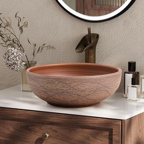 Homary Vasque à Poser Salle de Bain Rond 40 cm, Lavabo Salle de Bain en Céramique Rétro, Vasque à Poser Salle de Bain Élégante, Facile à Installer, Rond (1/5)