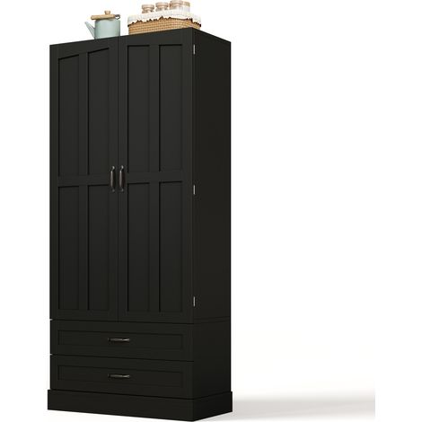 CHICFURN Mueble despensa alto de MDF con 3 baldas extraíbles, 2 cajones, puertas con estantes y sistema antivuelco para cocina, comedor o salón, 80 x 37,5 x 180 cm, negro (1/5)
