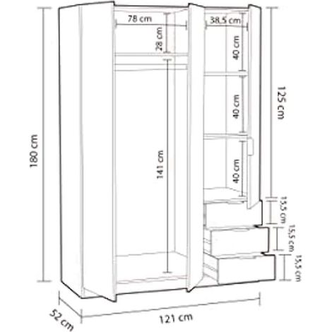 Armadio Con 3 Ante Battenti E 3 Cassetti Armadietto Con Asta Appendi Abiti E 3 ripiani Ideale Per Camera Da Letto Soggiorno Salone Ingresso Design Moderno Lancaster 180 x 121 x 52 Cm Colore Rovere - C (1/3)
