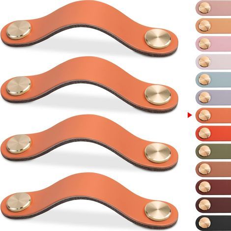 4 tiradores de cuero para muebles, pomos para puertas de armarios, pomos para cajones, tiradores vintage para armarios, cómodas, cocinas y baños (naranja, 128 mm) (1/5)