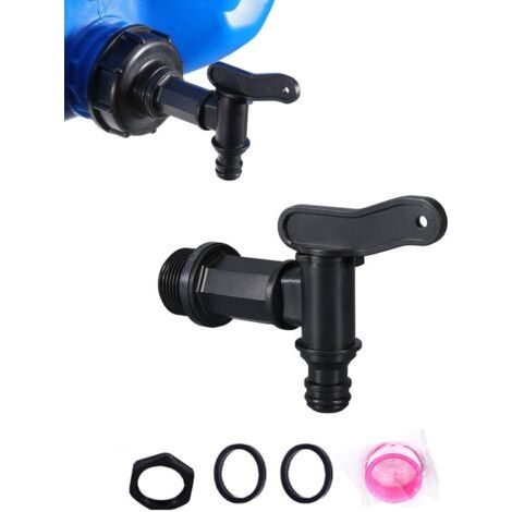 Rainwater tank drain valves, replacement 3/4" plastic tap with locknut and sealing strip for rainwater tank, with rubber seals (1/5)