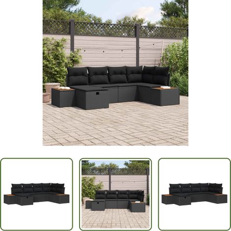 Poly-Rattan - Gartensofa-set mit Kissen mit Speicher Schwarz Poly-Rattan (1/5)