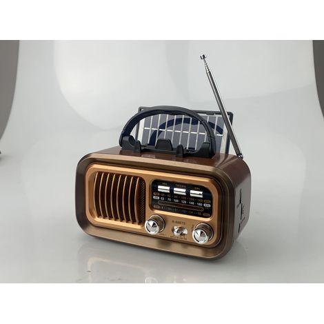 Radio d'urgence rétro portable, récepteur radio FM/AM/SW à panneau solaire, enceinte Bluetooth stéréo TWS rechargeable, compatible avec carte TF et interface USB (1/5)