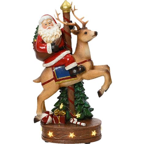 Statuetta di Babbo Natale con renna in poliresina con Led, decorazione per interno , h 33.5 cm (1/2)
