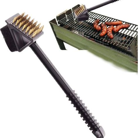 Brosse Barbecue 3 en 1 avec Grattoir 37cm pour Grill Nettoyage Poils Laiton Résistant Crochet Suspension Durable (1/5)