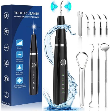 1 nettoyeur dentaire, étanche IPX6, 5 modes réglables, 4 têtes interchangeables, pour soins bucco-dentaires à domicile (1/5)