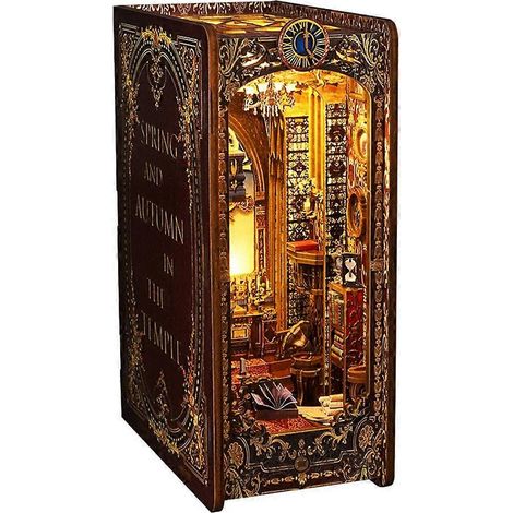 Kit de coin lecture à monter soi-même, serre-livres puzzle 3D en bois en forme d'église pour la décoration d'étagère, avec maquettes lumineuses pour adultes (1/5)