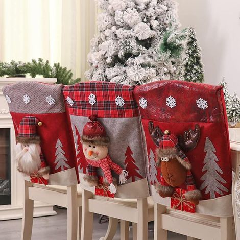 Christmas Chair Covers, 3D Creative Snowman Santa Claus Reindeer Christmas Chair Covers for Kitchen Dining Room(3PCS)