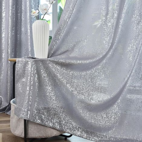 Lot de 2 Panneaux de Rideaux Glamour Scintillants à œillets Semi-Transparents avec Motif à Pois en Feuille métallique pour Chambre à Coucher, 132,1 x 160 cm, Gris argenté (1/5)