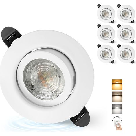 Spot LED Encastrable Dimmable 220V, 5.5W 600LM IP44 Spots LED Encastrable Extra Plat 68mm, 45° Orientable Spots de Plafond Blanc Chaud/Neutre/Froid Spot Salle de Bain, Noir Lot de 6 (1/5)