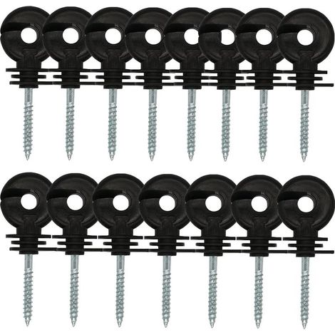 Lot de 15 isolateurs pour clôture électrique — Isolateurs à broche noirs à visser, supports annulaires pour poteaux de clôture (1/4)