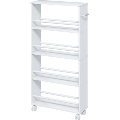 Carro auxiliar estrecho de 4 niveles blanco 45 x 15 x 91 cm con asa (1/5)