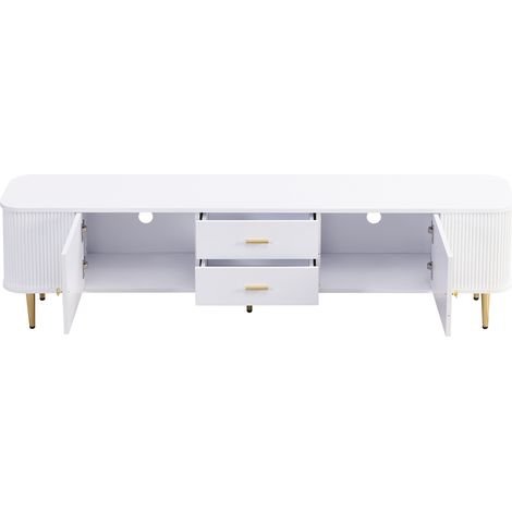 Mueble TV blanco de MDF 170 x 34 x 45 cm con 2 cajones y 2 puertas, tiradores y patas dorados (1/5)
