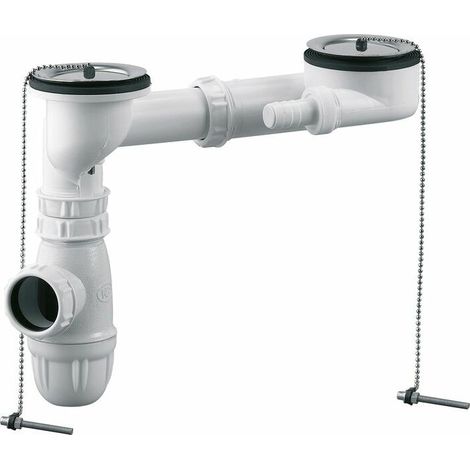 Kit de vidage siphon blanc pour évier double – Tubulure réglable – Siphon à culot démontable – Débit 56 l/mn – Compatible machine à laver (1/5)