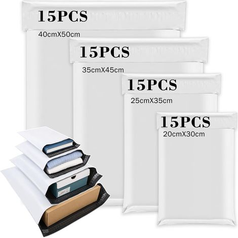 Pack of 60 Plastic Envelopes (4 Mixed Sizes), Opaque and Waterproof Packaging Bags with Adhesive Closure, Grey (1/5)