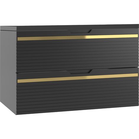 Waschbeckenunterschrank Varo 80 x 46 cm Schwarz Matt mit Gold -
