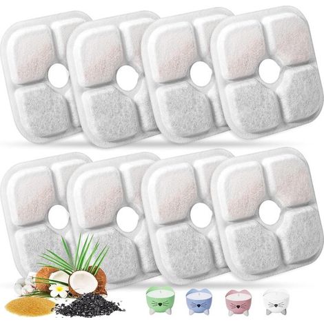 Set di 8 filtri di ricambio per bottiglie d'acqua per gatti. Adatti alla bottiglia d'acqua per gatti Pixi. Tessuto non tessuto a tripla azione con resina a scambio ionico. (1/5)