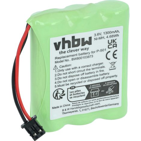 vhbw Battery compatible with Sony KX-TC1701B, KX-TC1703, KX-TC1710, KX-TC1710B, KX-TC1701 Wireless Landline Phone (1300 mAh, 3.6 V, NiMH)