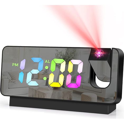 Horloge colorée USB réveil à projection écran numérique LED lumineux avec affichage de la température multifonction miroir (1/5)