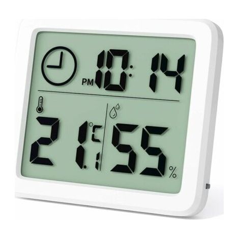 BUNTHAUS PA Mini-Digitalthermometer für den Innenbereich, professionelles tragbares Hygrometer mit großem Bildschirm und Uhr, genaues weißes Thermometer, Hygrometer für Zuhause, Kindergarten, Büro, Ge (1/4)